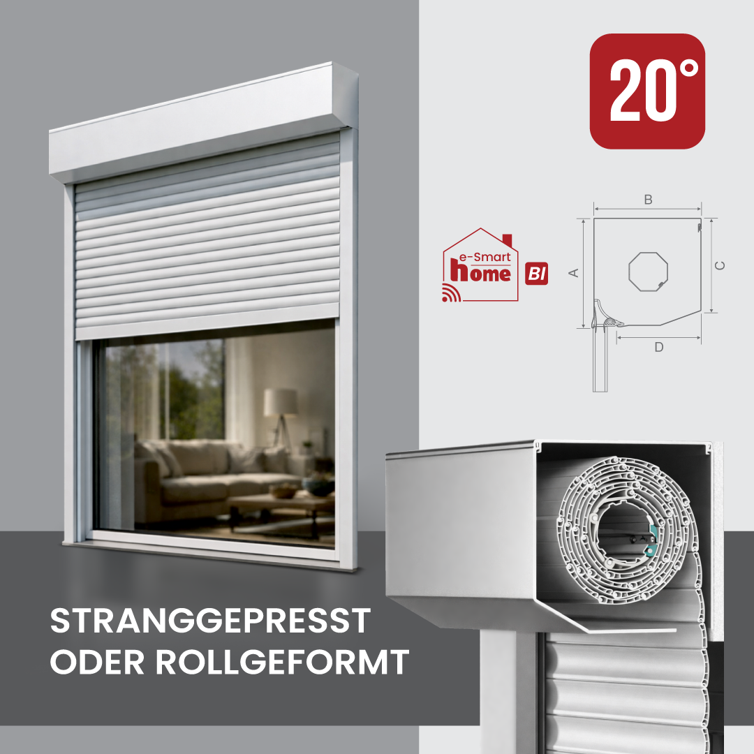 Vorbaurollladen Kastenform 20° – Aluminium-Vorbaukasten