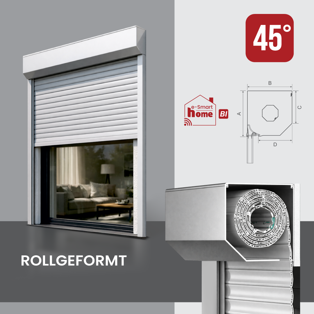 Vorbaurollladen Kastenform 45° – Aluminium-Vorbaukasten