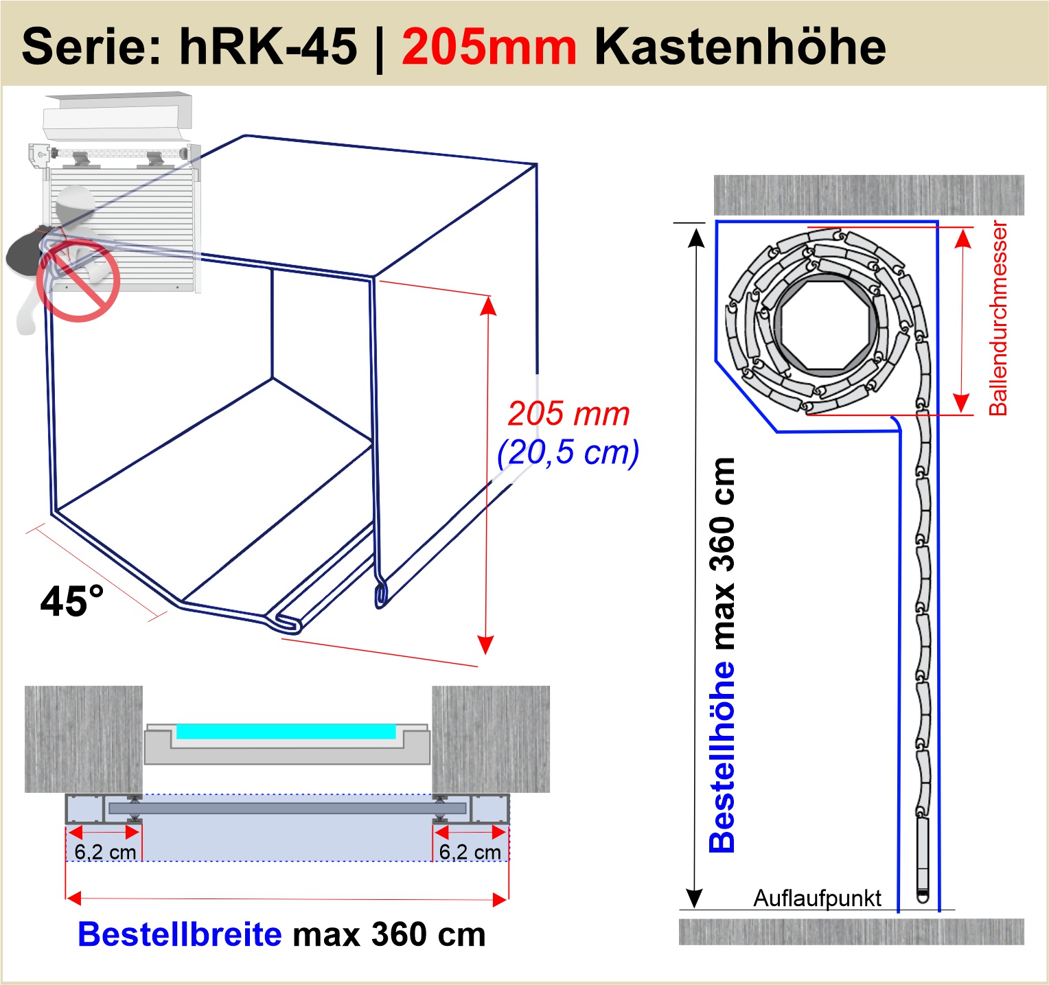 45° | 165mm Kasten